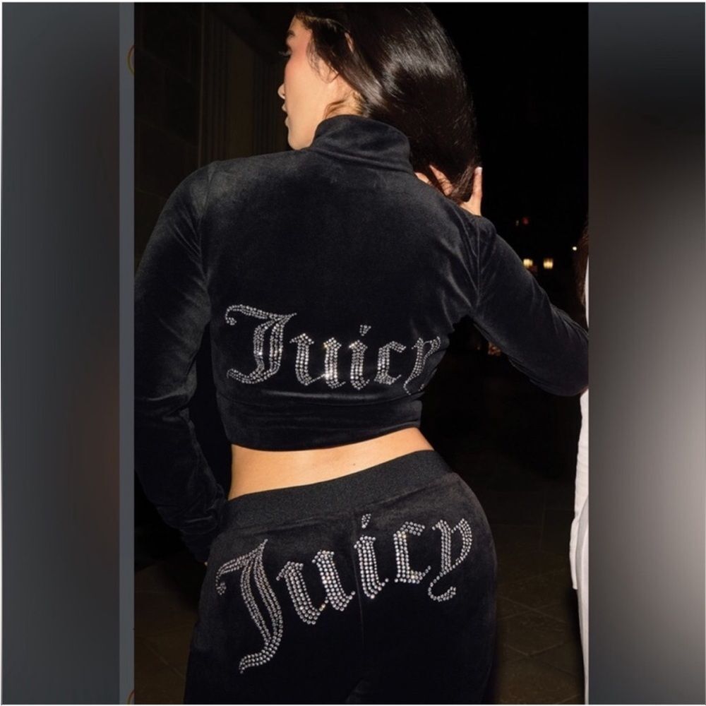 JUICY COUTURE Velour Tracksuit Matching 2 PC Set Bling Outfit Black NWT